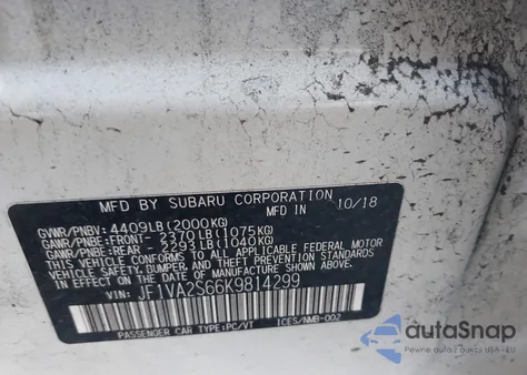 2019 Subaru Wrx Sti из США, поврежденный, VIN JF1VA2S66K9814299